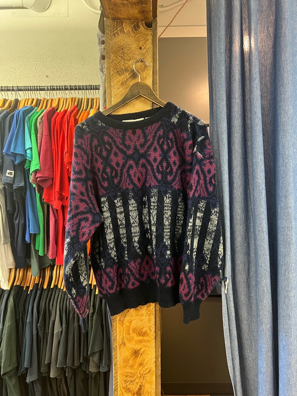 Vintage Purple And Navy Patterned Knit Sweater